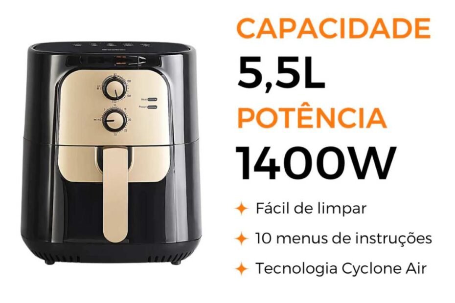 Fritadeira Elétrica Sem Óleo Air Fryer Gaabor 5.5L Jumbo Family