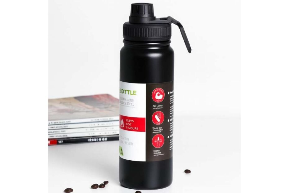 Garrafa Térmica Esportiva 800ml Aço Inox 304 Preta Academia Tampa Antivazamento Alça Dobrável BPA Free