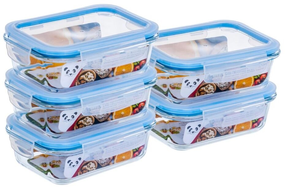 5 Potes de Vidro Hermético Gato Panda